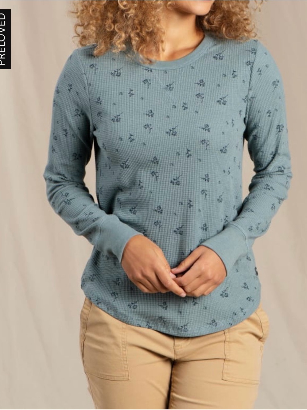 Toad&Co Dusty Blue Floral Waffle Long Sleeve Tee Size large